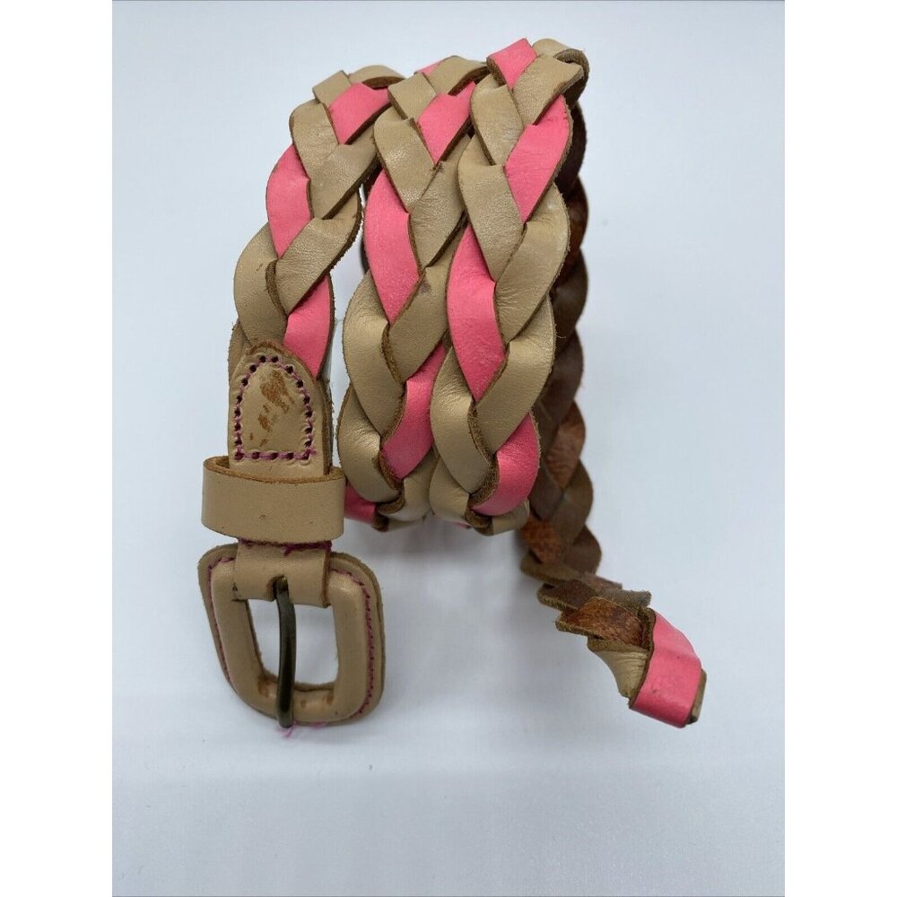 Gap Pink Tan Braided Woven Genuine Leather Belt Women's Size M